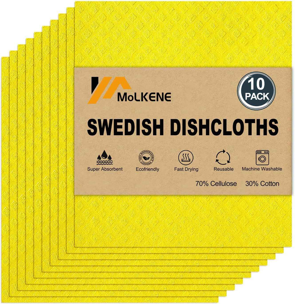 Swedish Dish Cloths - 10 Pack Reusable Kitchen Dishcloths - Ultra Absorbent Dish Towels for Washing Dishes - Cellulose Sponge Cloth Cleaning Rag - Assorted