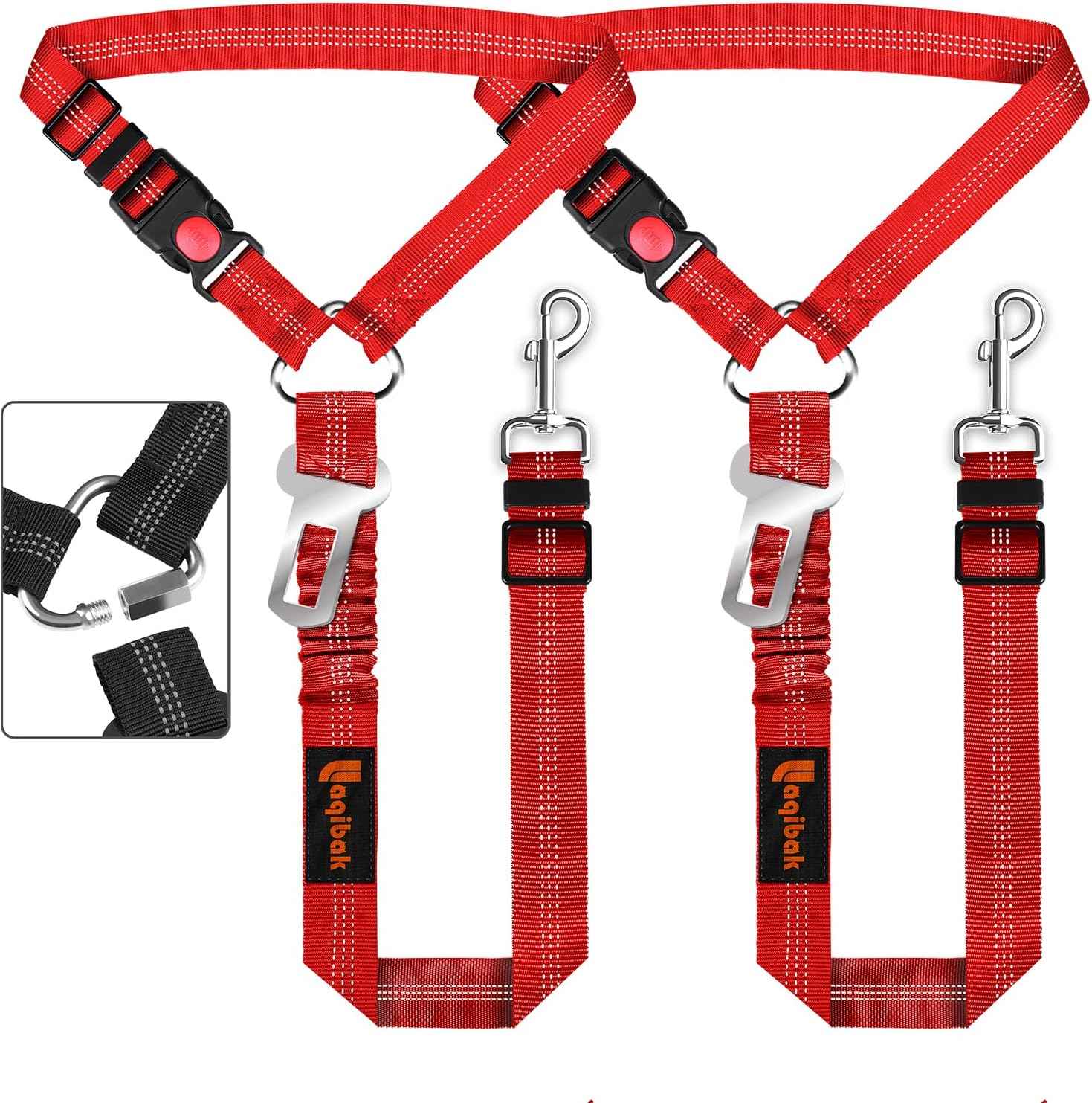 Removable Dog Seat Belt Harness for Car, 3 in 1 Pet Dog Car Seatbelt Leash, Retractable Restraint Secures to Vehicle Headrest & Adjustable Reflective Bungee Dog Seatbelt Tether, Blue and Black