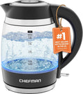 Chefman Electric Kettle, 1.8L 1500W, Hot Water Boiler, Removable Lid for Easy Cleaning, Auto Shut Off, Boil-Dry Protection, Stainless Steel Filter, BPA Free, Borosilicate Glass Electric Tea Kettle