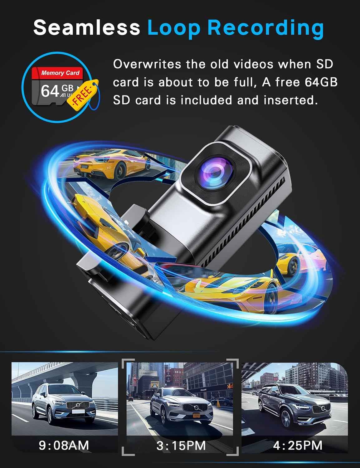 Navycrest 4K Dash Cam Front and Rear with 64GB Card, Built-in 5G WiFi, Dash Camera for Cars 4K Front and 1080P Rear, Dashcams for Cars Loop Recording, Gravity Sensor, 24-Hours Parking Mode