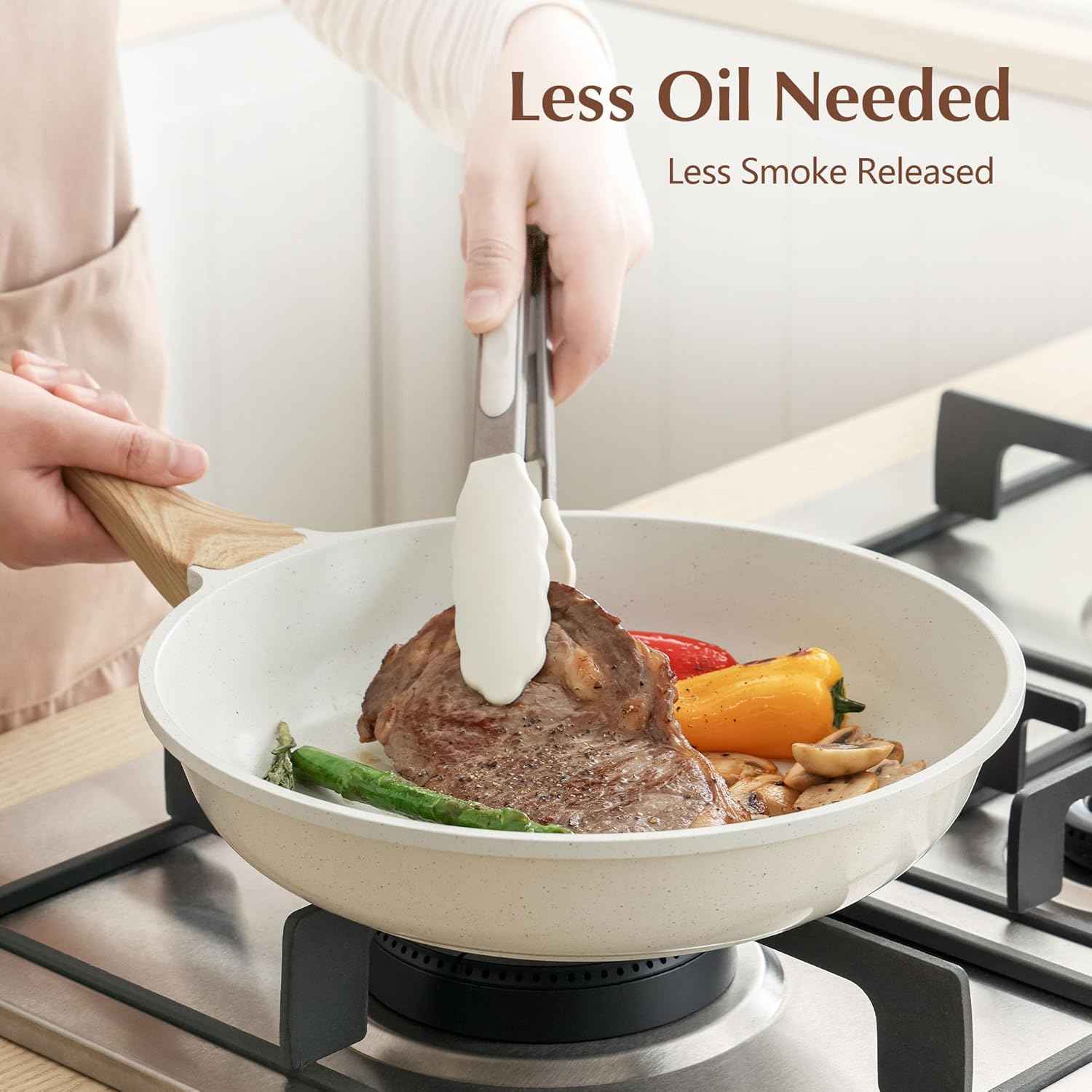 Sensarte Non-stick Ceramic 8-12.5 inch Frying Pan with Lid, Induction Compatible, Non-toxic, Free of PFAS/PTFE