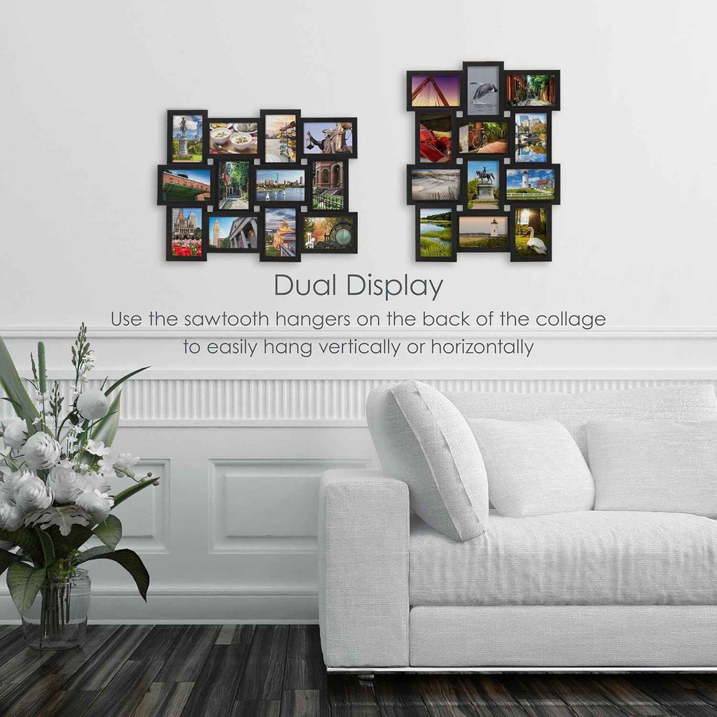 Melannco 18x23 inch black collage picture frame - multi-photo frame with 12 openings for family photos and home decor