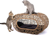 d+ garden cat hideaway house for indoor cats, faux rattan cat bed with top/side entry and enclosed space, 24.5 x 13.3 x 13.8 inches, pet friendly