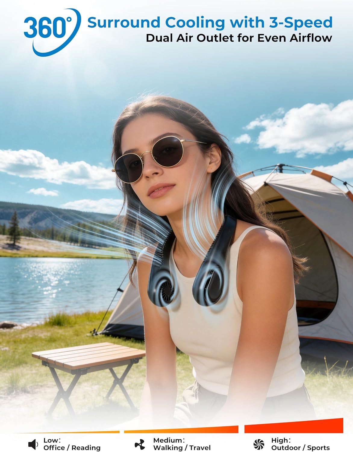 AMACOOL Bladeless Neck Fan Portable Personal Fan 5000mAh Rechargeable Battery Operated Wearable Fan for Women Men Outdoor Sport Travel Patio Garden Work Home Kitchen