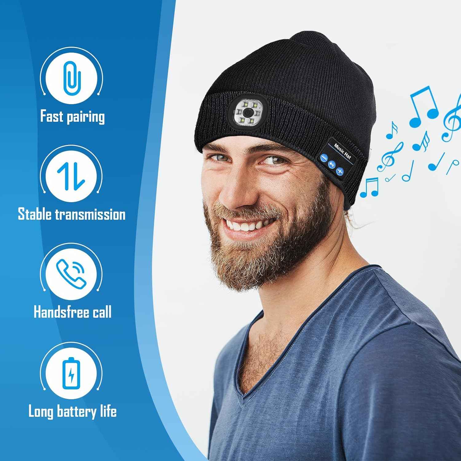 led bluetooth beanie hat for men and women, valentines day gifts, anniversary birthday gift
