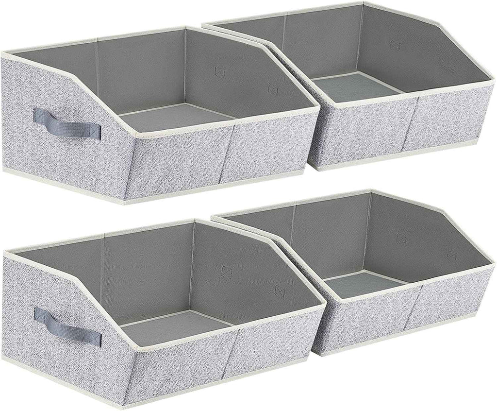 Closet Organizers Bins 6 Packs - Large Closet Shelf Organizer with Handles, Fabric Trapezoid Storage Bins, Collapsible Storage Cubes for Clothes, Towels, Light Gray