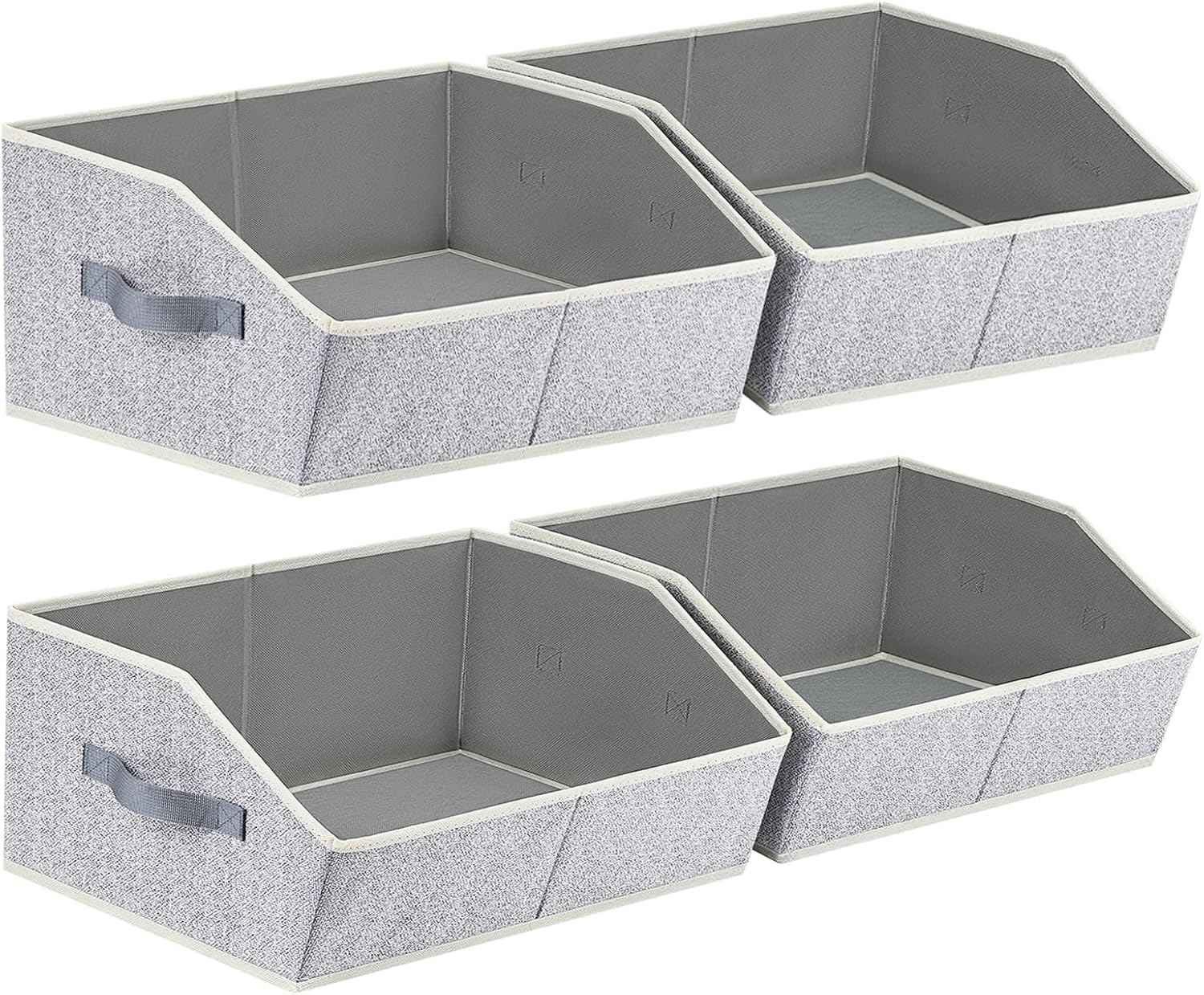 Closet Organizers Bins 6 Packs - Large Closet Shelf Organizer with Handles, Fabric Trapezoid Storage Bins, Collapsible Storage Cubes for Clothes, Towels, Light Gray