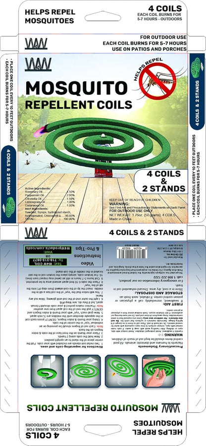 W4W Mosquito Repellent Coils - Outdoor Use Reaches Up to 10 feet - Each Burns for 5-7 Hours (Three Pack Contains 12 coils & 6 Stands)