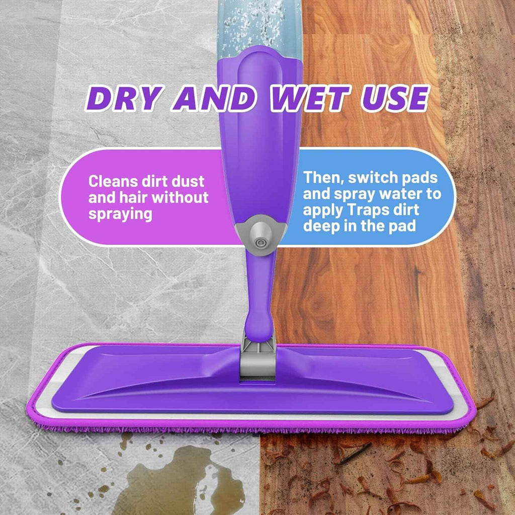HOMTOYOU Lightweight Microfiber Spray Mop for Hardwood, Tile, and Vinyl Floors - Includes 3 Reusable Pads