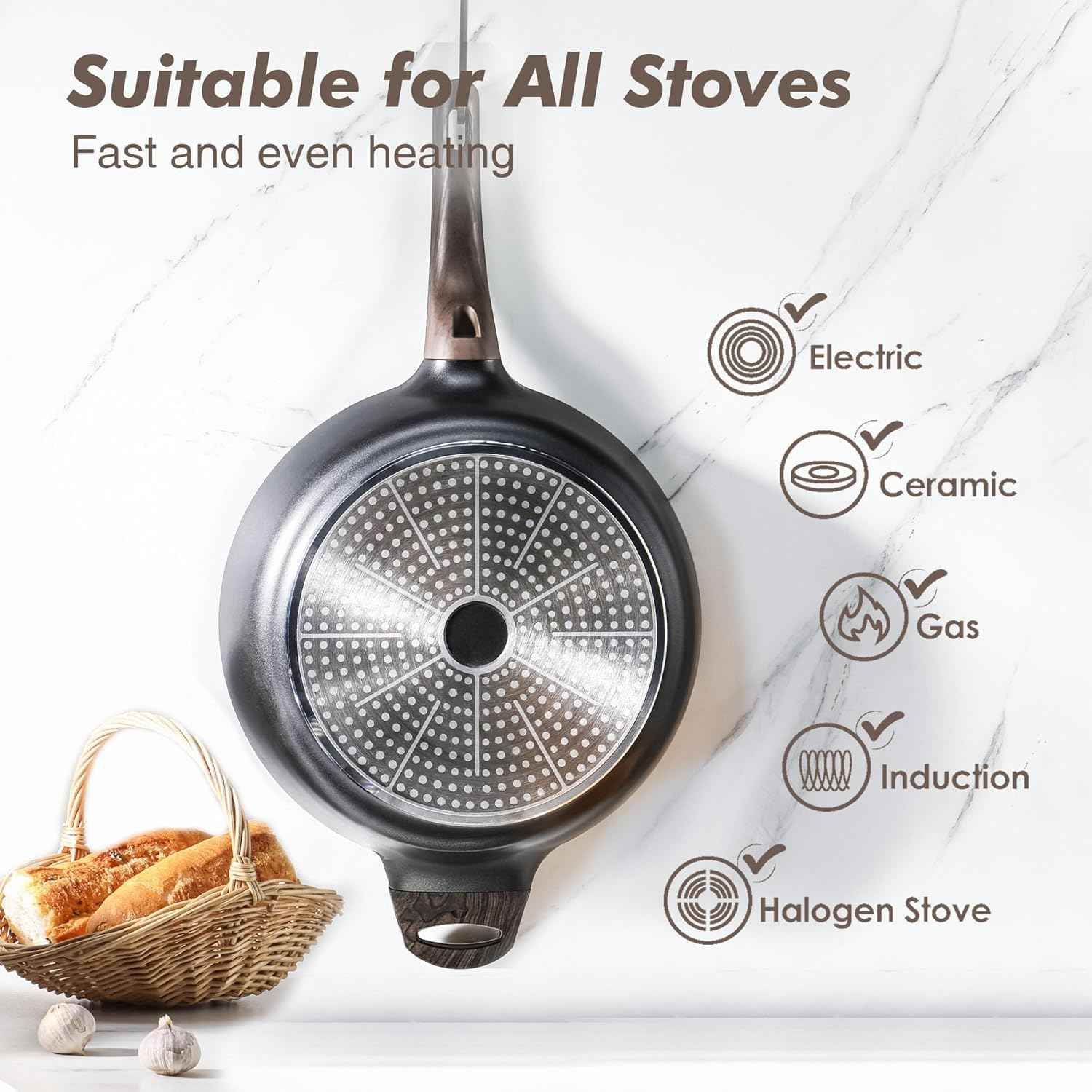SENSARTE Nonstick Frying Pan Skillet with Lid, 12 Inch Large Deep Frying Pan, 5 Qt Non Stick Saute Pan with Cover, Induction Pan, Healthy Non Toxic Cooking Pan with Helper Handle, PFOA PFOS Free