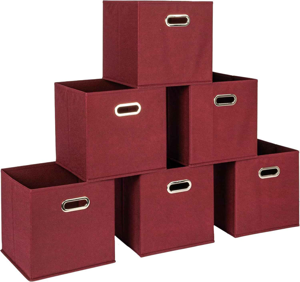 Household Essentials Foldable Fabric Storage Bins 6 Piece Set, Strong Poly-Woven Fabric, Sturdy Chipboard Sides, Grommet Front Handle, Stackable and Foldable, Classic Design, Black