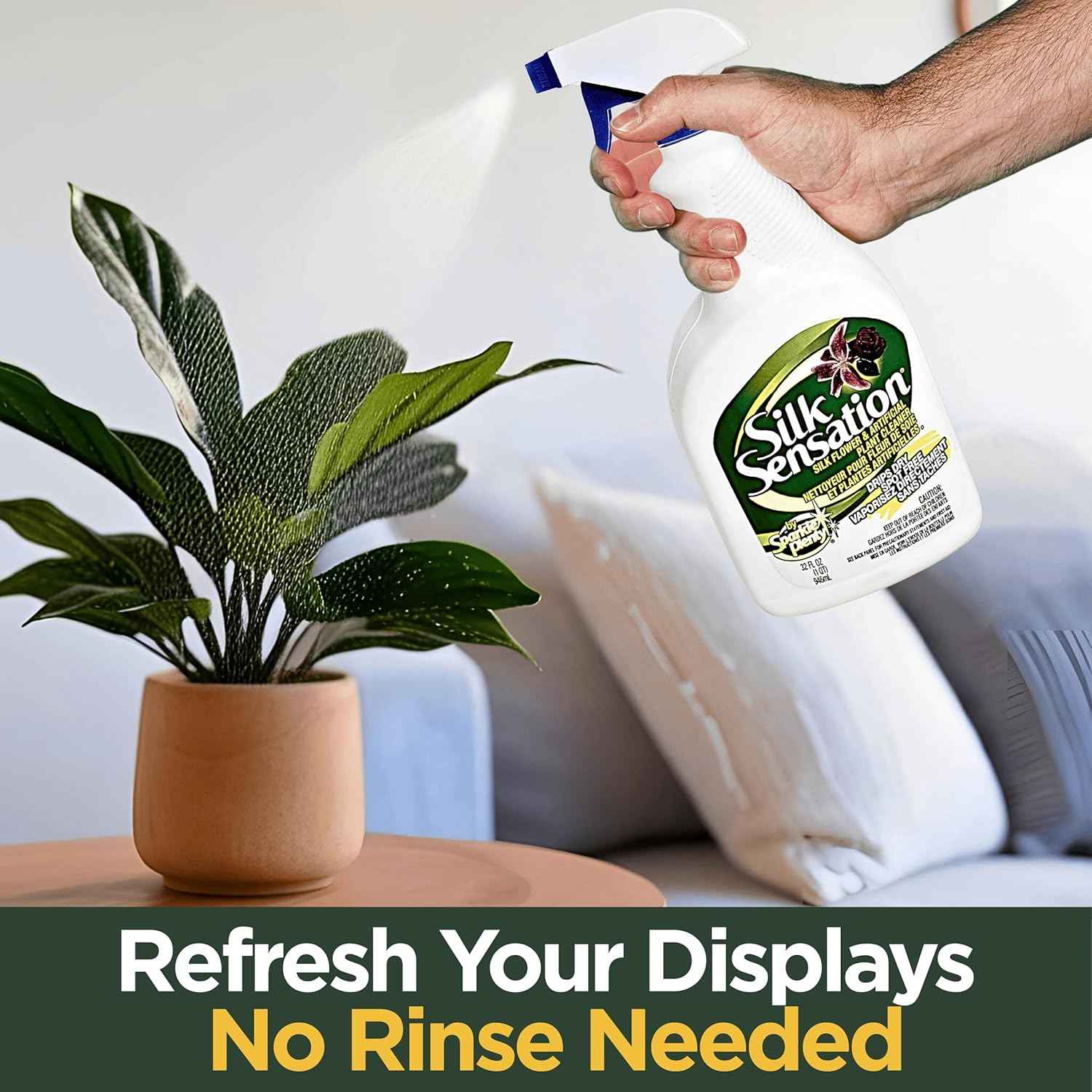 Sparkle Plenty Silk Sensation Artificial Flower & Plant Leaf Cleaner and Shine - Fake Flower Dusting Spray - Silk Plant Cleaner Spray No Wipe - Drip Dry Cleaning Supplies for Artificial Tree (32oz)