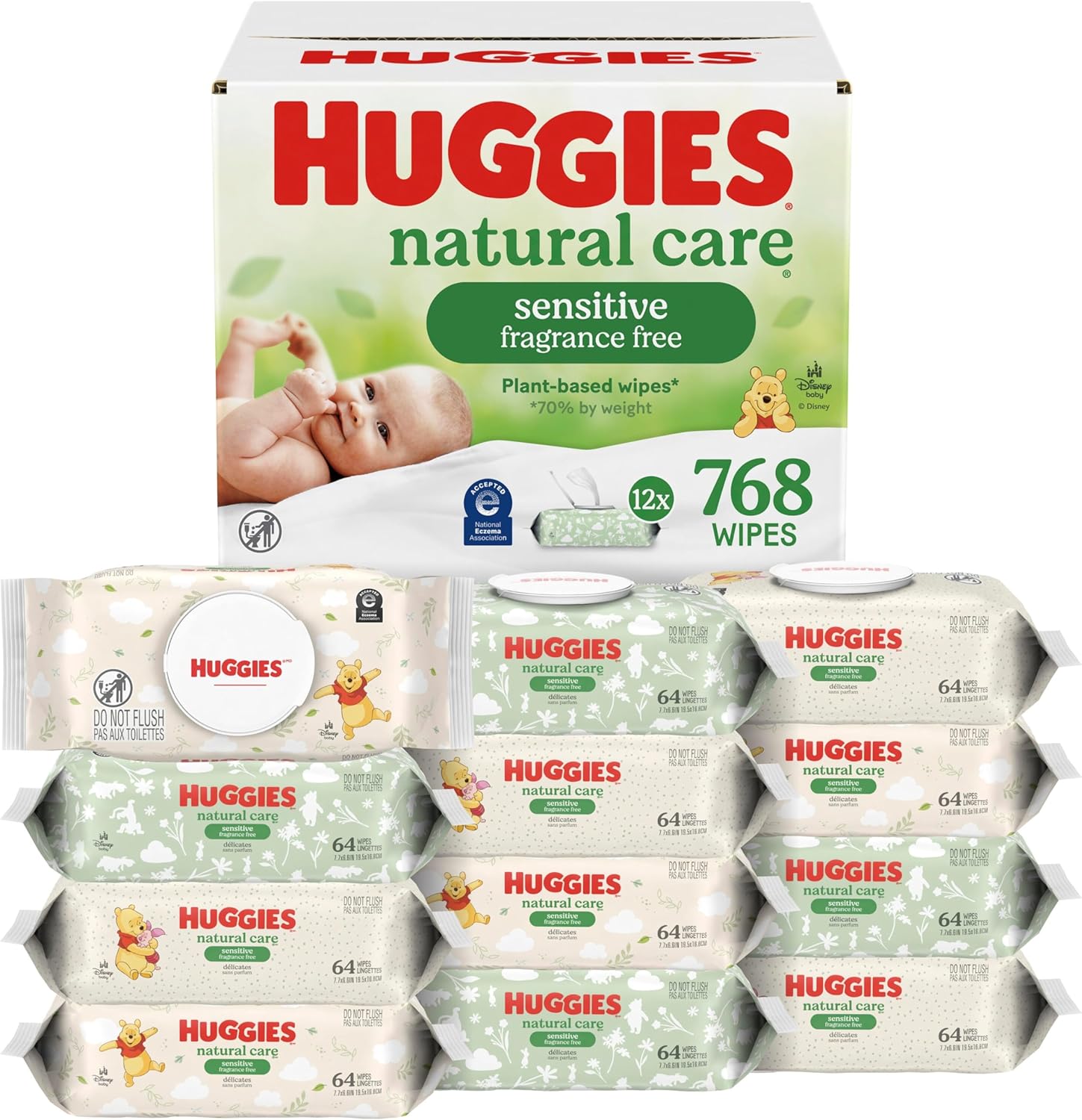Huggies Natural Care Sensitive Baby Wipes, Unscented, Hypoallergenic, 6 Flip-Top Packs (288 Wipes Total)