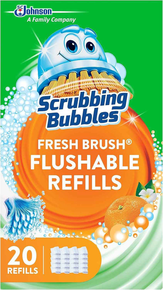 Scrubbing Bubbles Flushable Toilet Bowl Wand Cleaner Refills, Fresh Brush Cleaner Toilet Refill Pads, Removes Limescale & Odors, Citrus Scent, 20 Count (Pack of 1)