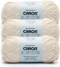 Caron All Day Cotton - 3 Pack of 173 Yards/3.52 oz Cream 100% Mercerized Cotton Yarn