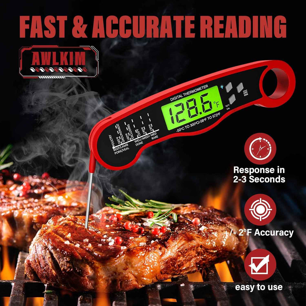 Meat Thermometer Digital - Instant Read Waterproof Food Thermometer with Backlight for Cooking, Grill, and Kitchen