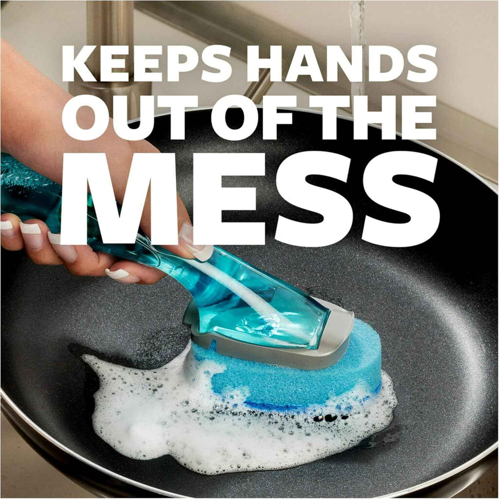 scotch-brite non-scratch dishwand for cleaning kitchen, bathroom, and household surfaces, safe for non-stick cookware