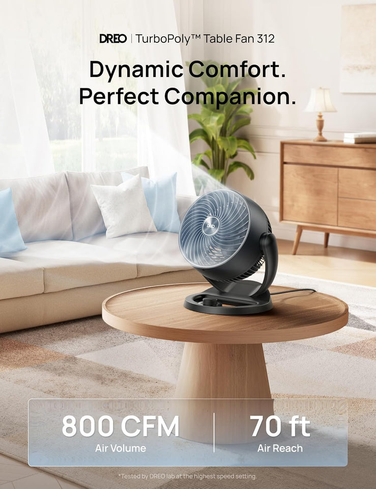 DREO Fan for Bedroom, 12 Inches, 70ft Powerful Airflow, 28db Quiet Table Air Circulator Fans for Whole Room, 120° Adjustable Tilt, 3 Speeds, Desktop Fan for Home, Office, Kitchen
