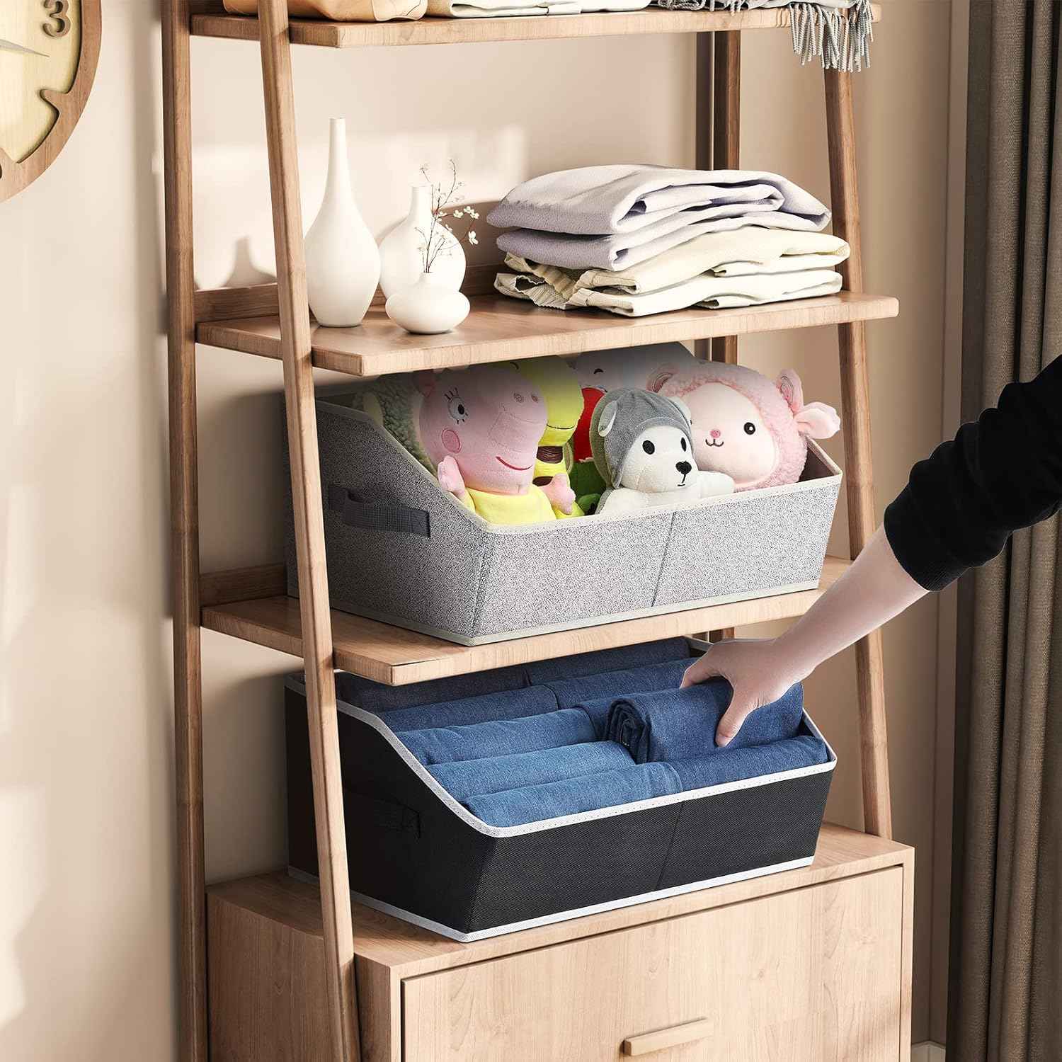 Closet Organizers Bins 6 Packs - Large Fabric Trapezoid Storage Bins for Clothes and Towels