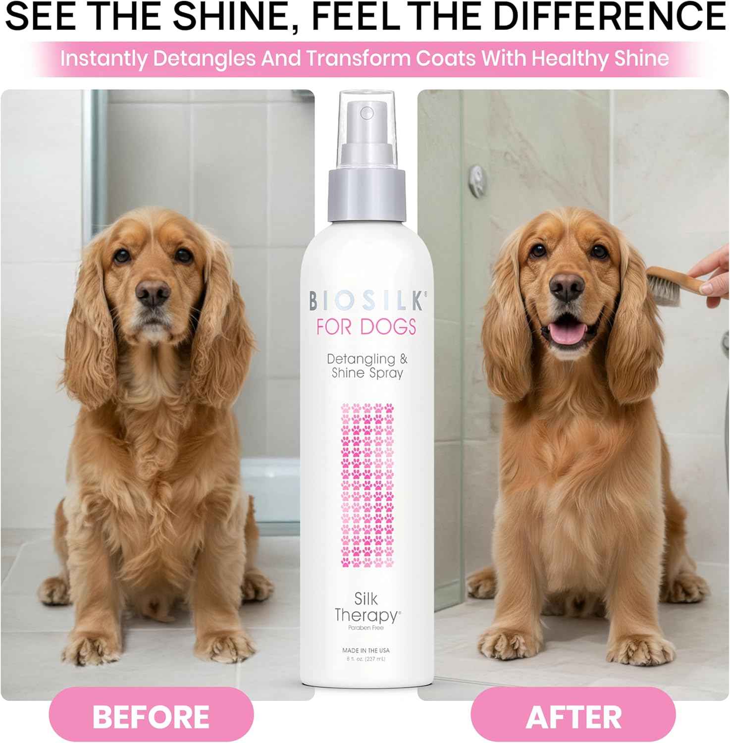 BioSilk Therapy Detangling Plus Shine Protecting Mist for Dogs | Best Detangling Spray For All Dogs and Puppies