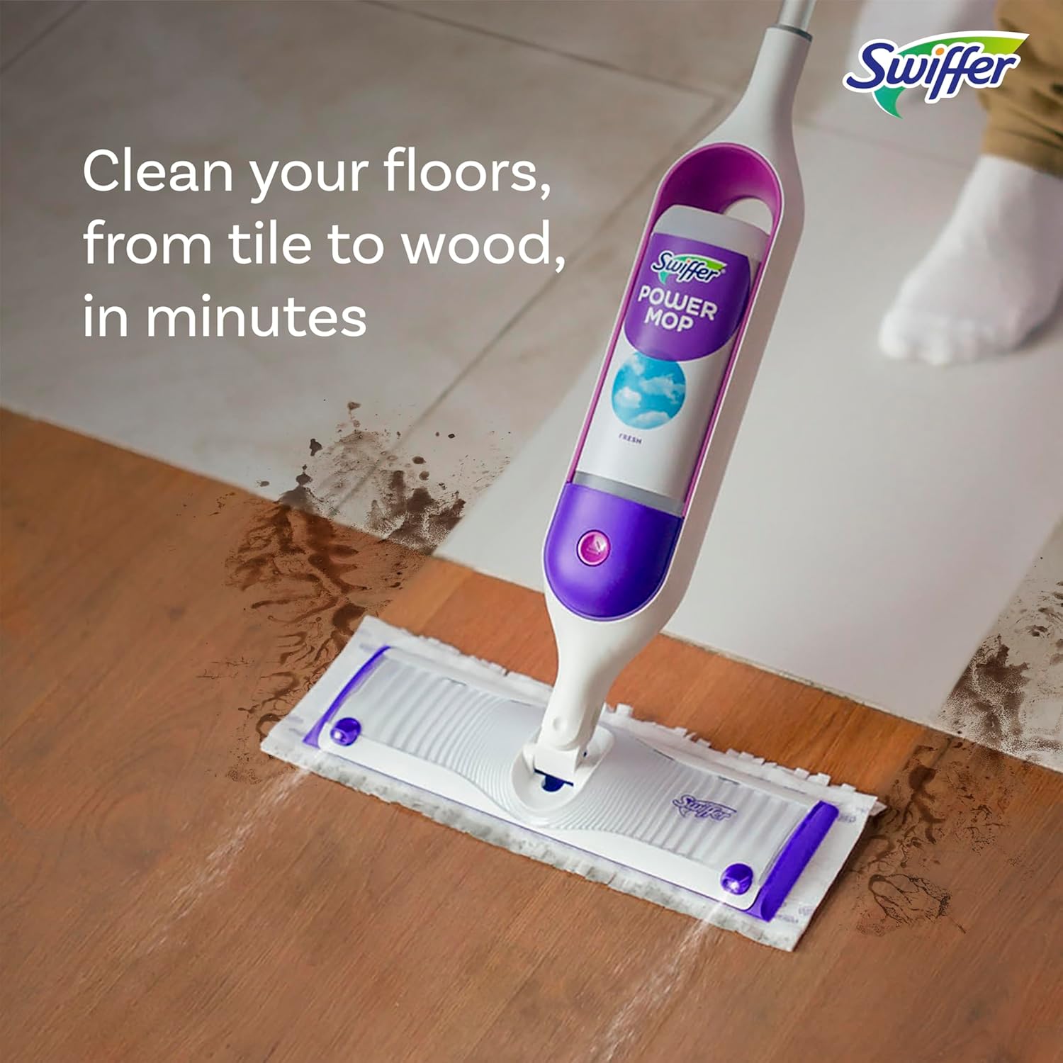 Swiffer PowerMop Multi-Surface Mop Kit for Floor Cleaning, Includes PowerMop, 2 Mopping Pad Refills, 1 Cleaning Solution with Fresh Scent and 2 Batteries - ShopUS