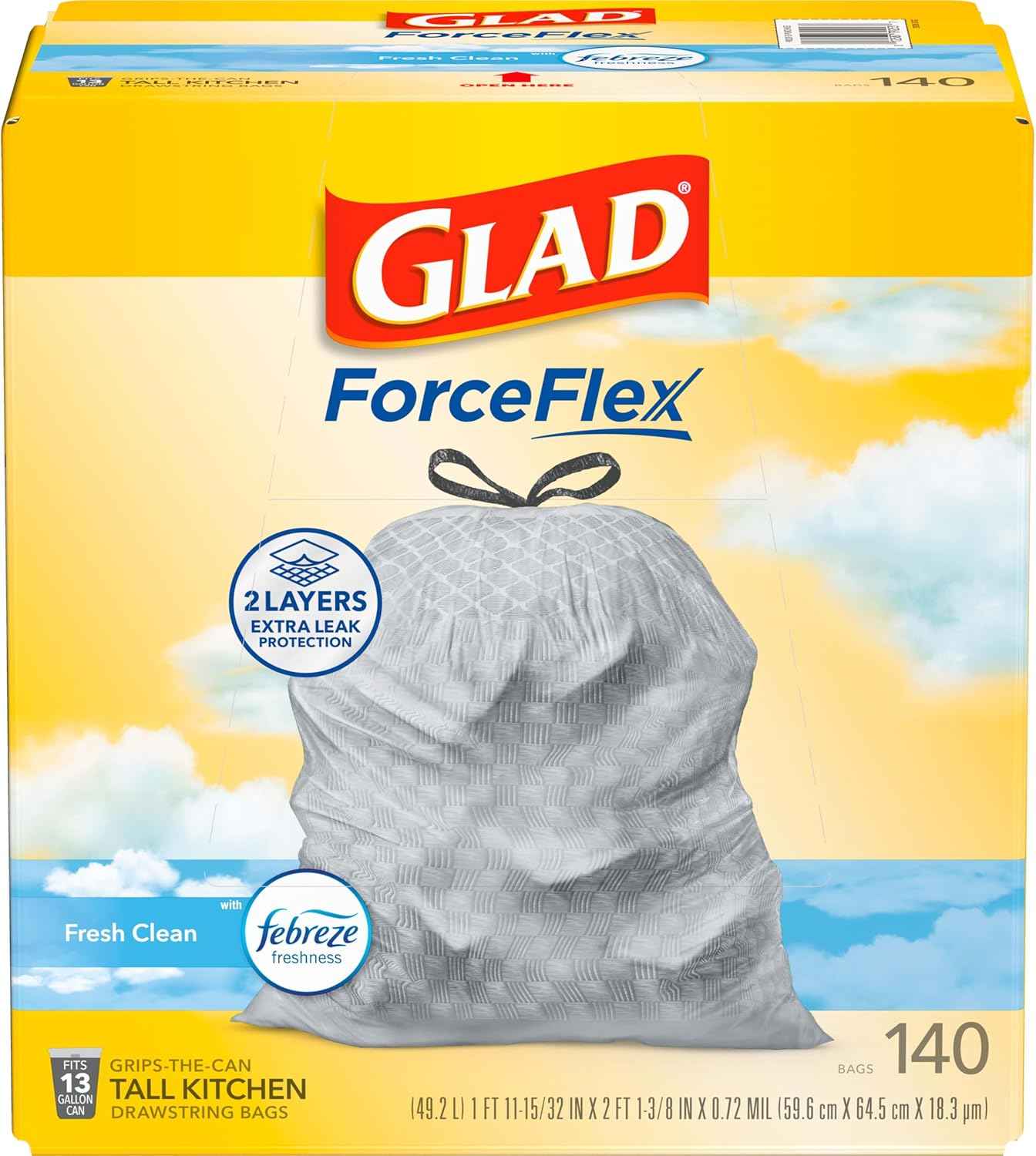 Tall Kitchen Trash Bags, 13 Gallon, 140 Count, Fresh Clean with ForceFlex Technology