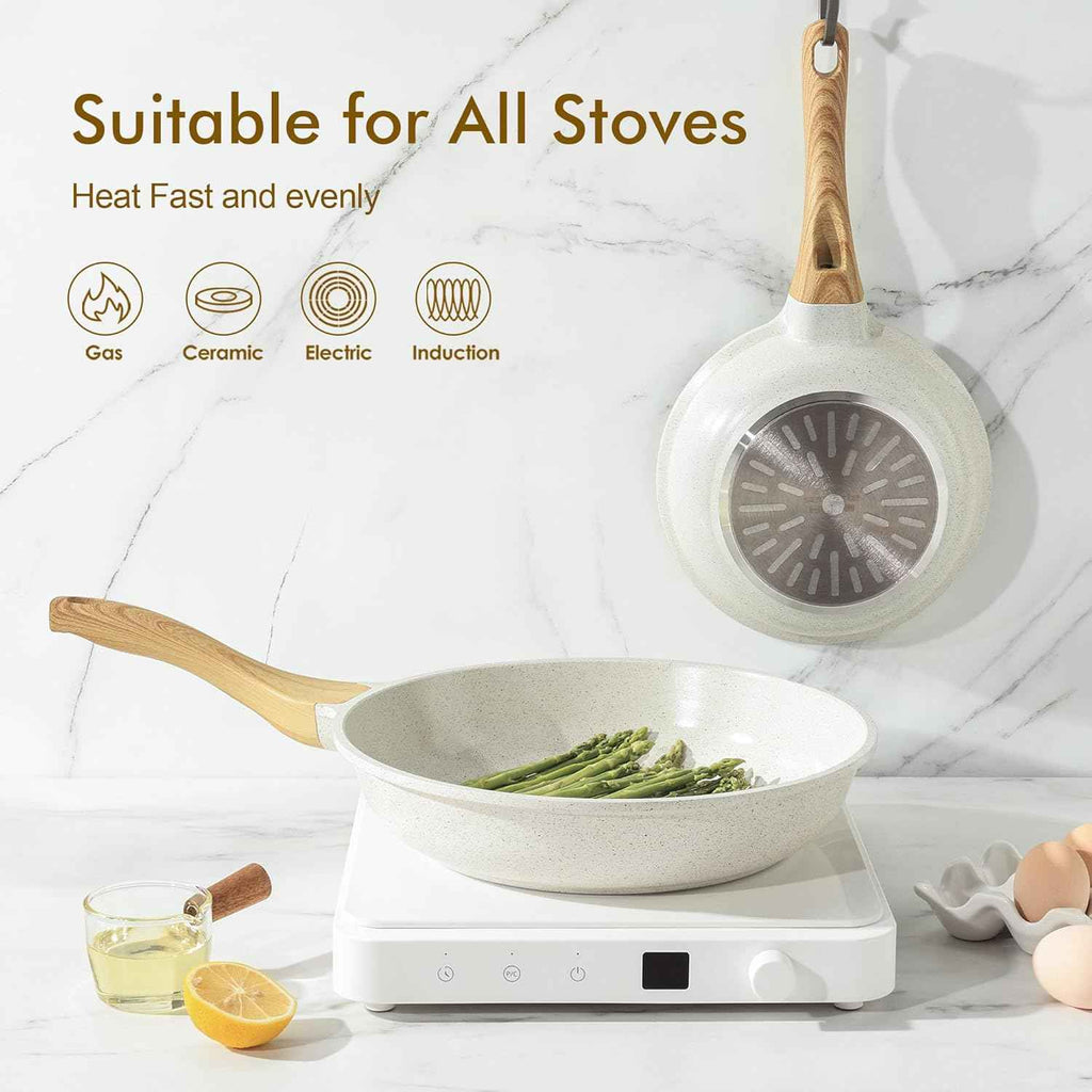 SENSARTE Nonstick Ceramic Frying Pan Skillet, 8-Inch Omelet Pan, Healthy Non Toxic Chef Pan, Induction Compatible Egg Pan with Heat Resistant Handle, PFAS-Free, White