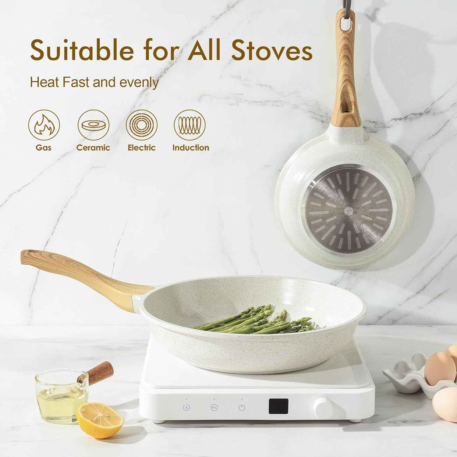 SENSARTE Nonstick Ceramic Frying Pan Skillet, 8-Inch Omelet Pan, Healthy Non Toxic Chef Pan, Induction Compatible Egg Pan with Heat Resistant Handle, PFAS-Free, White