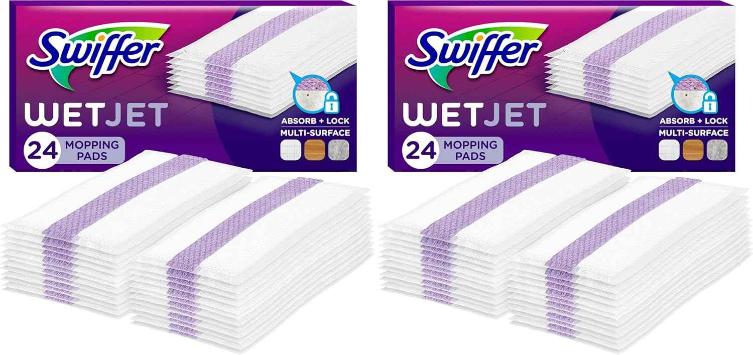 Swiffer WetJet Hardwood Floor Cleaner Spray Mop Pad Refill, Bathroom Cleaning Supplies, Hardwood Floor Cleaner, Multi Surface, 24 Count