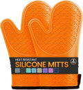 Silicone Oven Mitts, Heat Resistant 2PCS Oven Mitts with Soft Cotton Lining, Waterproof Non-Slip Grip Oven Glove, Kitchen Potholder Mits for BBQ, Baking, Cooking, 12.5 Inch - Grey