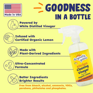 Originally Yellow 16 Fl Oz Plant-Based Kitchen Cleaner, 3-Pack with Natural Vinegar and Organic Lemon