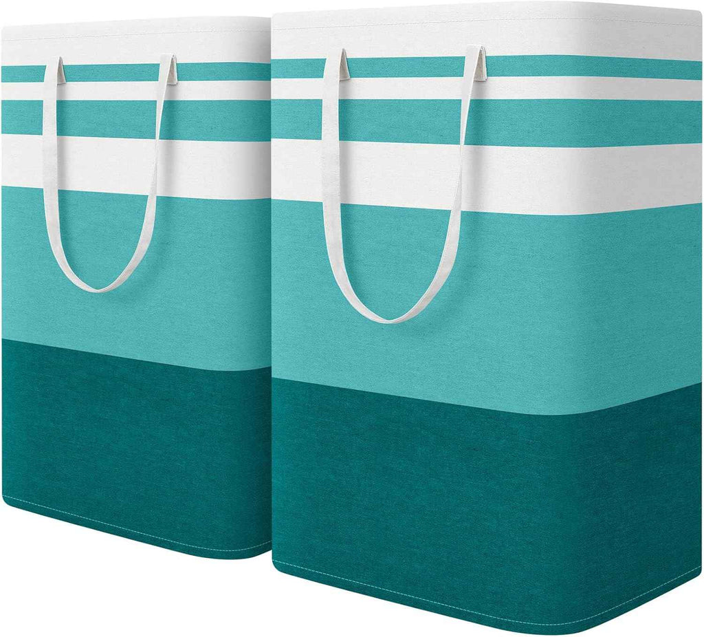 HomeHacks 2 Pack Large Laundry Baskets, Waterproof, Freestanding Laundry Hampers, Collapsible Clothes Hamper with Reinforced Handles in Laundry Room, College Dorm, Bathroom, Bedroom (Grey, 75Lx2)