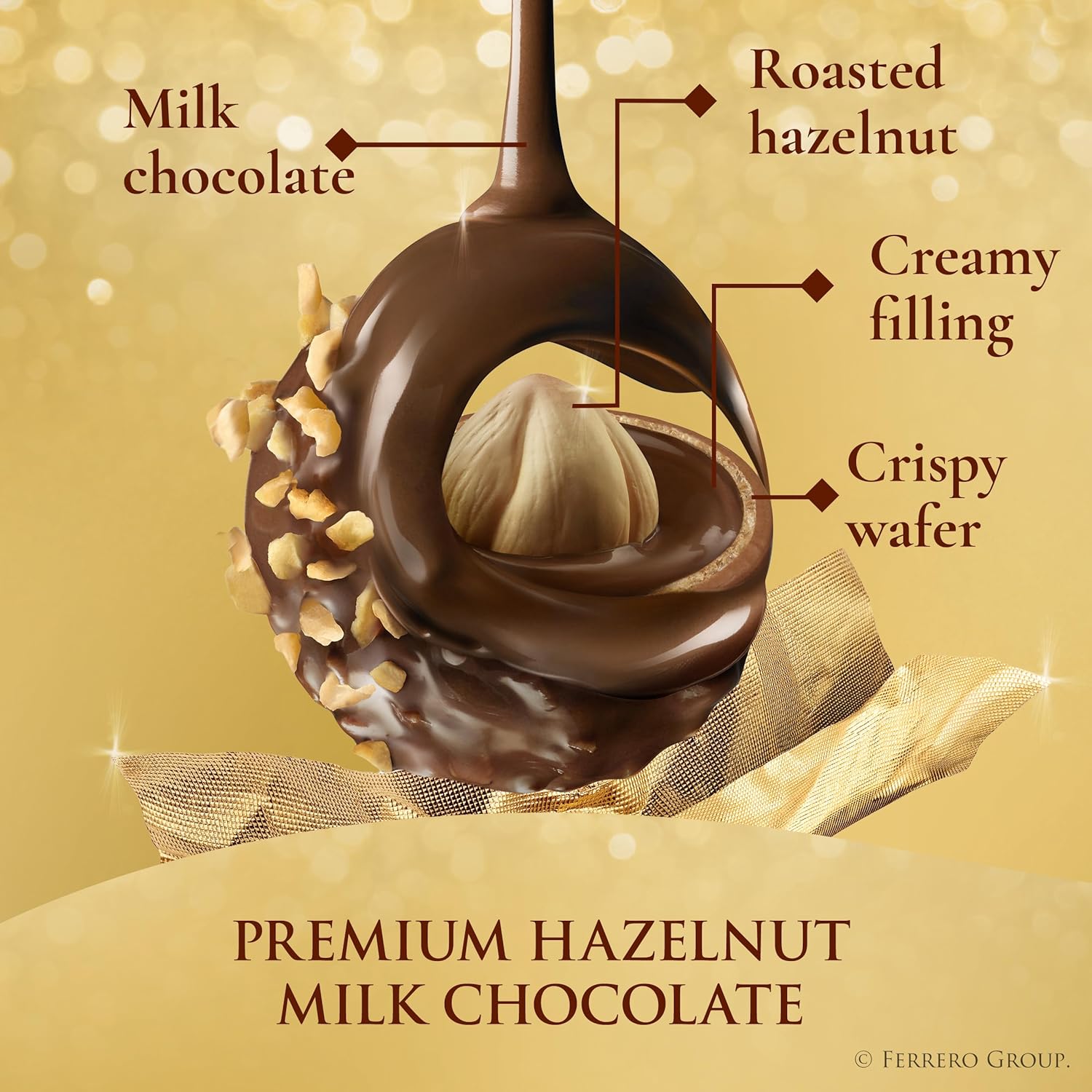 Ferrero Rocher gourmet hazelnut milk chocolate gift box with 16 individually wrapped chocolates, 7 oz, perfect for gifting and sharing