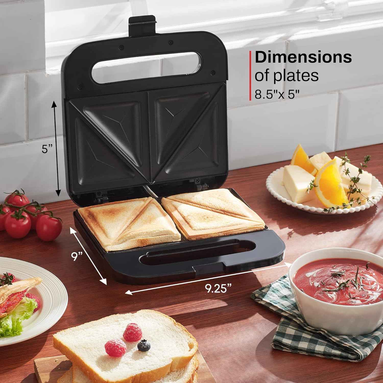 Elite Gourmet ESM2207XSS Sandwich & Panini Maker - 2-Slice Nonstick Grill for Grilled Cheese, Omelets & Tuna Melts, 750W Stainless Steel