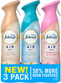 Febreze Air Mist Air Freshener Spray, Odor-Fighting Room Spray for Home and Bathroom and Kitchen, Aerosol Can, Refresh & Energize, Soothe & Restore, Romance & Desire Scent, 8.8oz, 3 Count