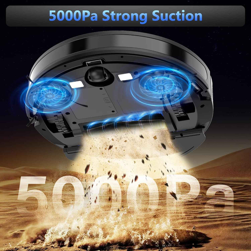 tikom robot vacuum and mop combo, 5000pa robotic vacuum cleaner, 150 min max, app & remote control, ideal for hard floor, carpet, pet hair, self-charge