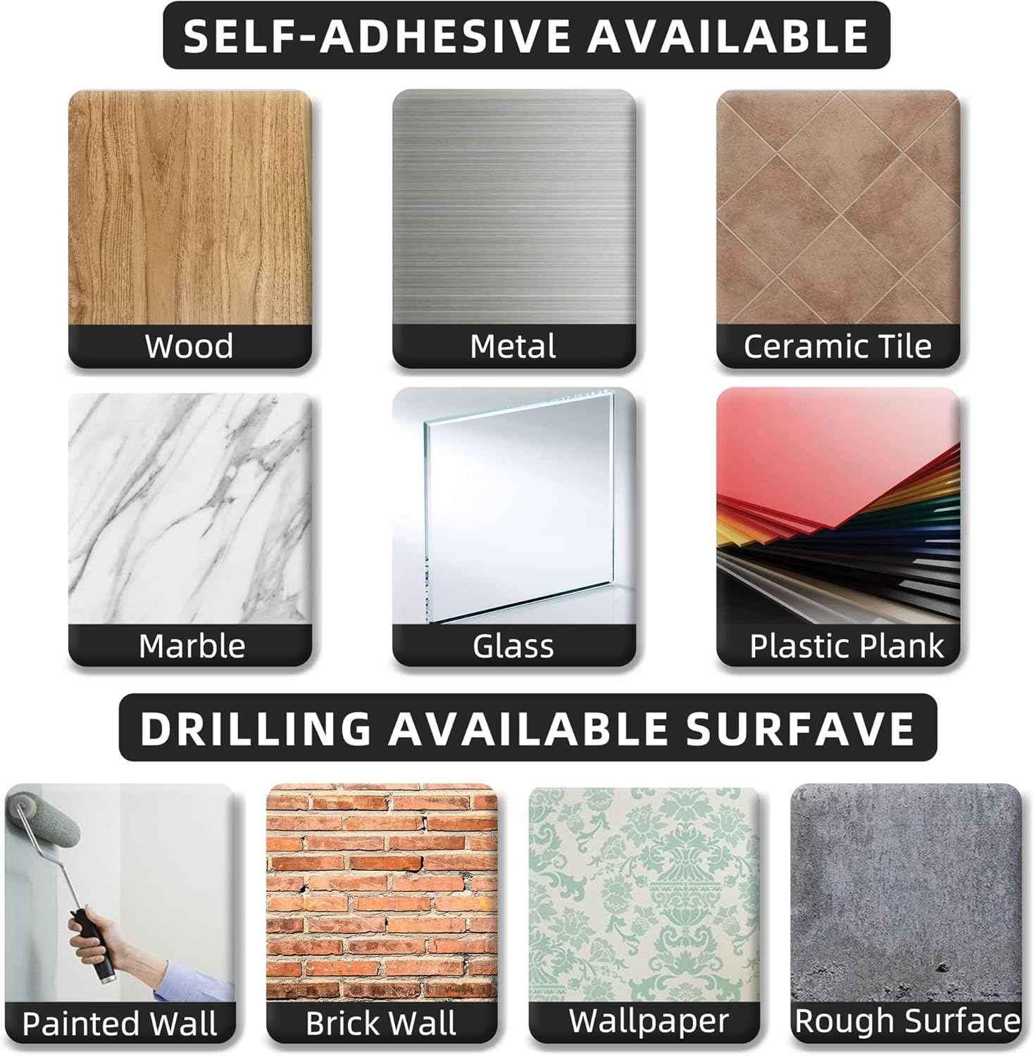 Paper Towel Holder - Self-Adhesive or Drilling, Matte Black, Upgraded Aluminum Kitchen Roll Dispenser Under Cabinet, Lighter but Stronger Than Stainless Steel!