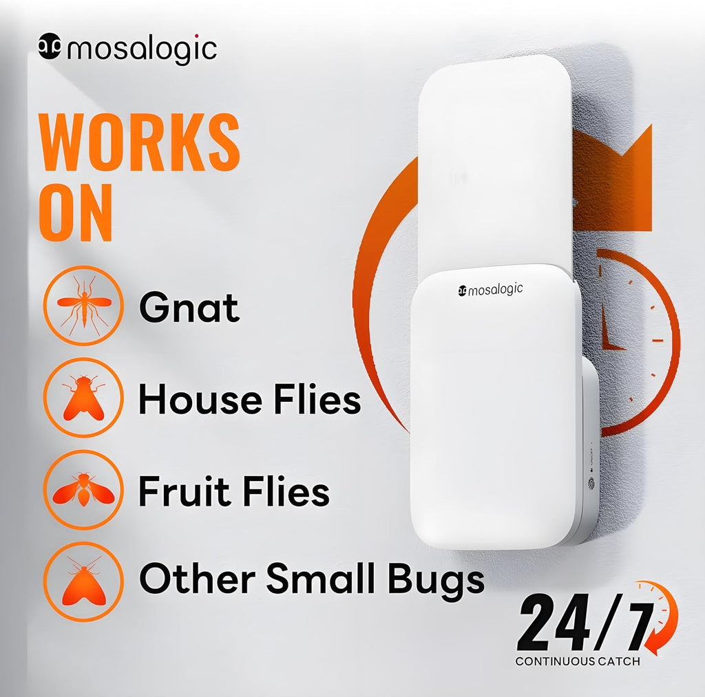 Mosalogic Fruit Fly Traps for Indoors Gnat Trap for House Indoor-600 Sqft Protection Area UV Fly Insect Trapper for Fruit Flies,Gnat,Mosquito,and Other Flying Insect Plug in Bug Killer White