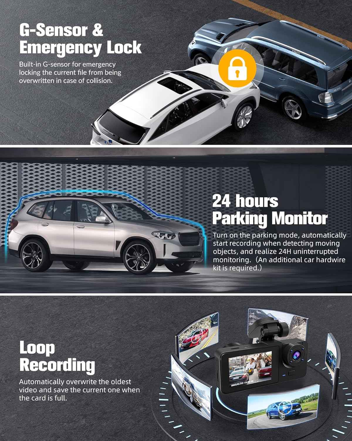 Dash Camera for Cars,4K Full UHD Car Camera Front Rear with 32GB Card,Built-in Super Night Vision,2.0'' IPS Screen,170°Wide Angle,WDR, 24H Parking Mode, Loop Recording.