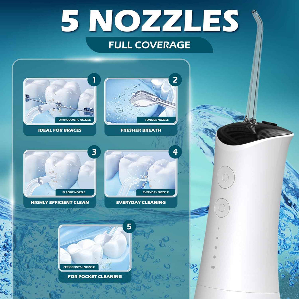 High-Pressure 120PSI Water Dental Flosser with 300ml Reservoir - Portable, Rechargeable Teeth & Gum Cleaner