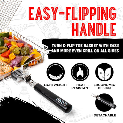 SHIZZO Grill Basket Set, Barbecue BBQ Grilling, Stainless Steel Folding Portable Outdoor Camping Rack for Fish, Shrimp, Vegetables, Cooking Accessories, Gifts for Dad, husband, Friends