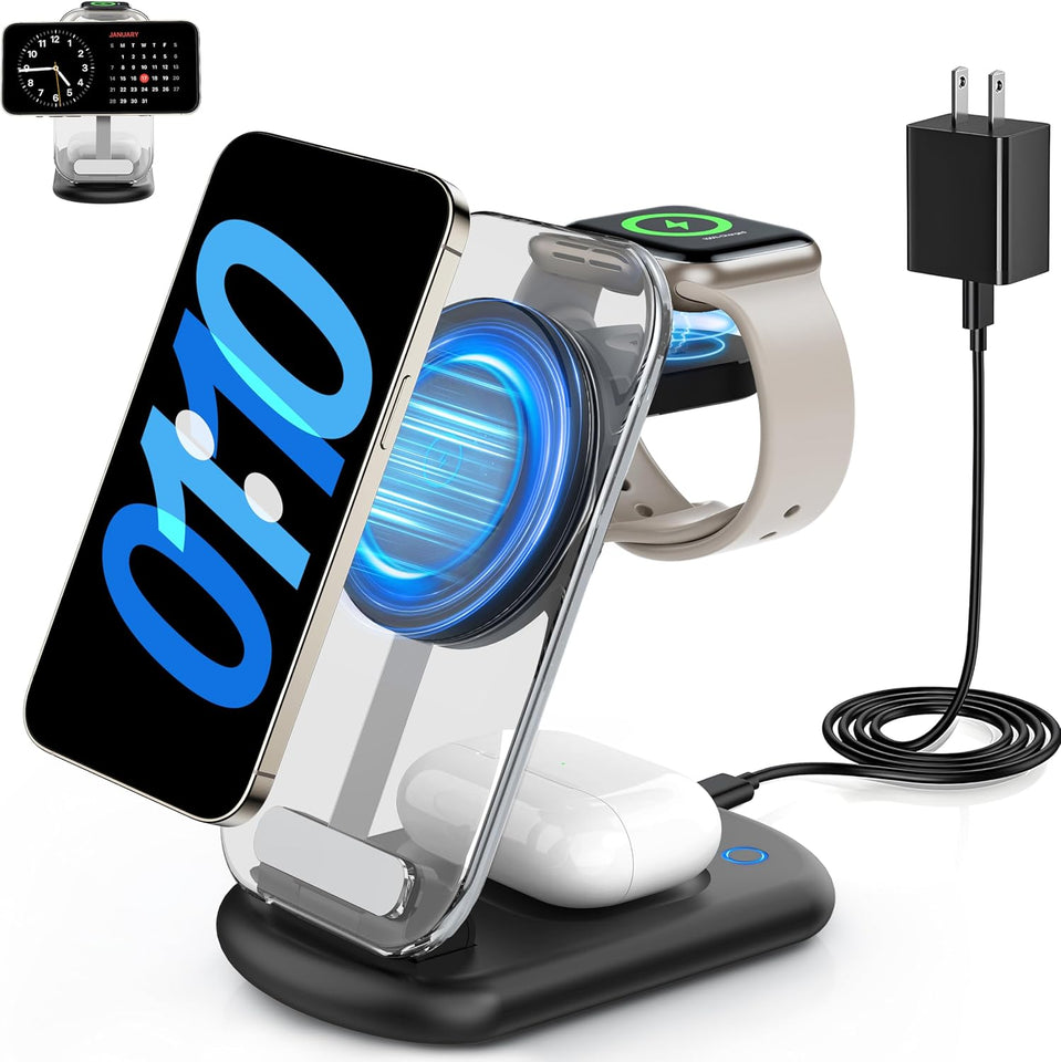 2025 Traveling Wireless Mag-Safe Fast Charging Station,Magnetic 3 in 1 Charger with Light for iPhone 17 16 15 14 13 12 Pro Max Plus,Apple Watch& Air pods 4 3 2 Pro-Gifts for Wife & Husband(White) - ShopUS