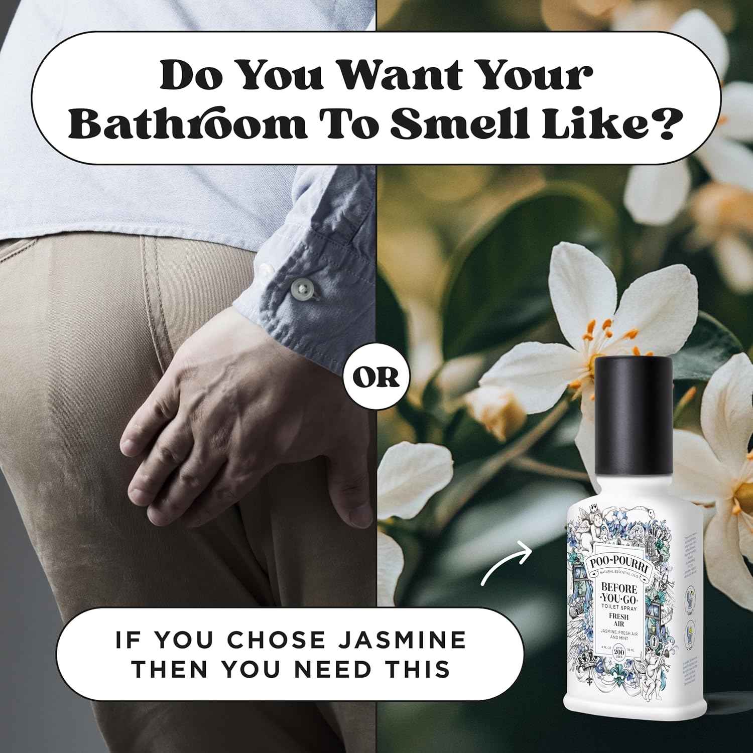 Poo-Pourri Before-You-Go Toilet Spray, Fresh Air, 4 Fl Oz, Up to 200 Uses, Bathroom Odor Deodorizer , Plant-Based with Essential Oils, for Home or Work, Jasmine, Fresh Air and Mint Scent