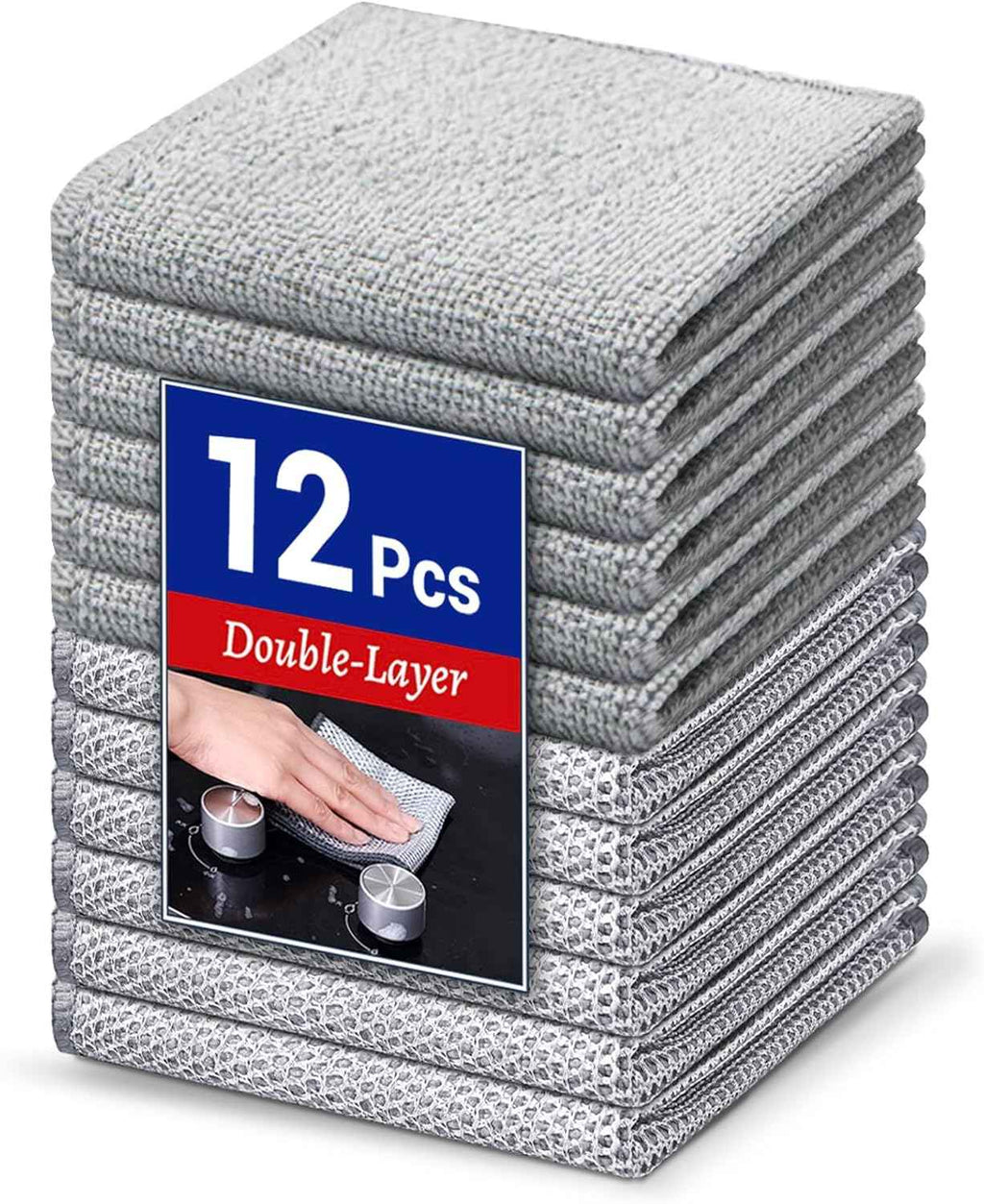 12 PCS 3-Layer Non-Scratch Multipurpose Steel Wire Dishcloths - Reusable Quick-Dry Odor-Free Scrub Cloths for Dishes, Kitchen Cleaning Cloths for Cookware, Sinks, Stove Tops(7.87X7.87)