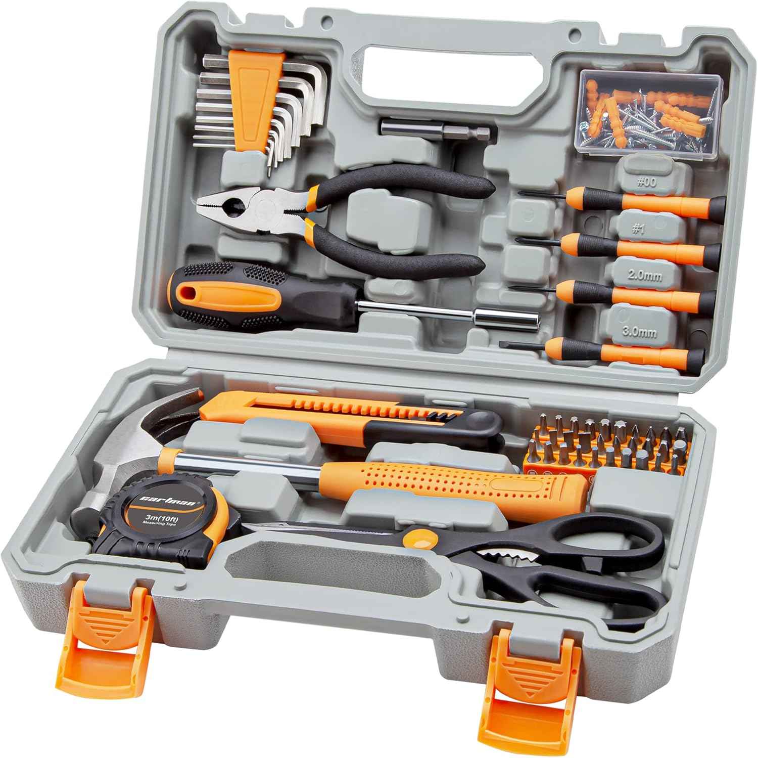 CARTMAN 39 Piece Tool Set General Household Hand Kit with Plastic Toolbox Storage Case Orange