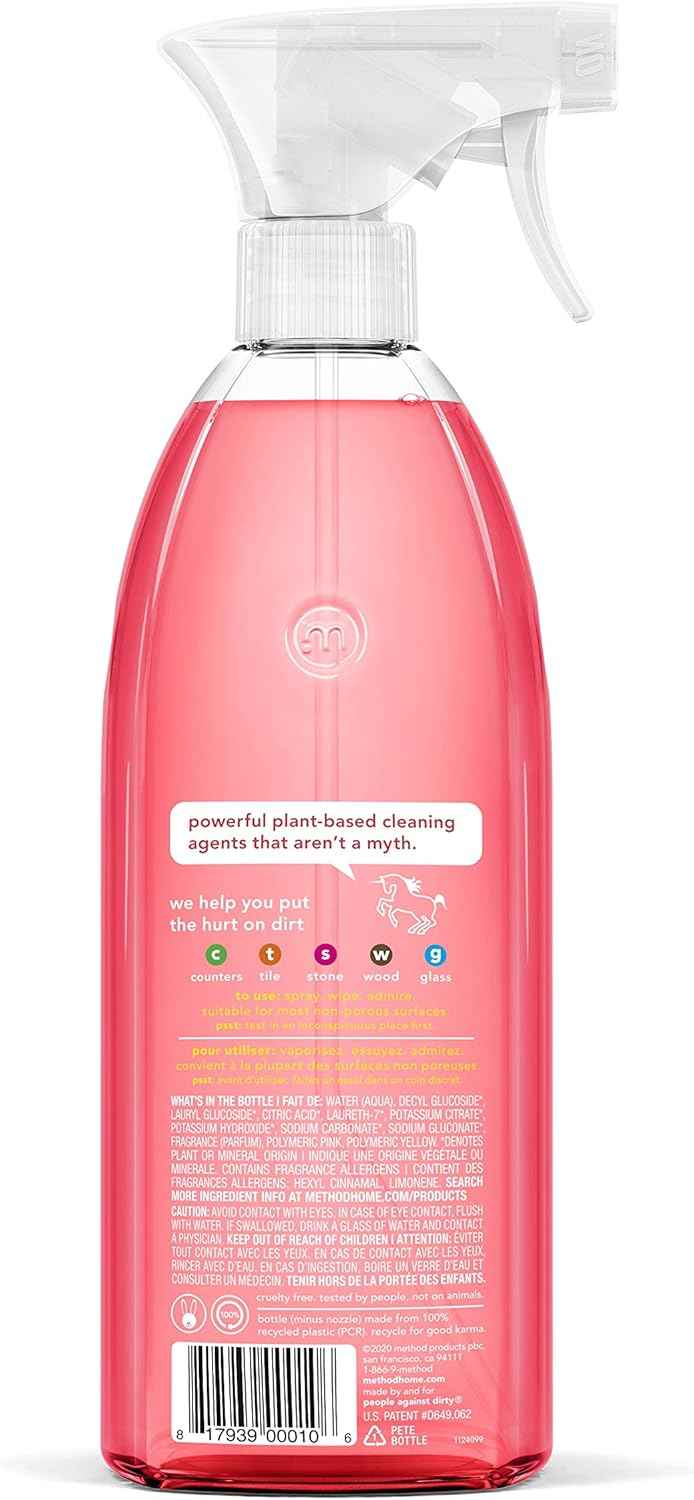 Method Plant-Based All-Purpose Cleaner Spray, Pink Grapefruit, for Counters, Tiles, and More, 28 Fl Oz, Pack of 4