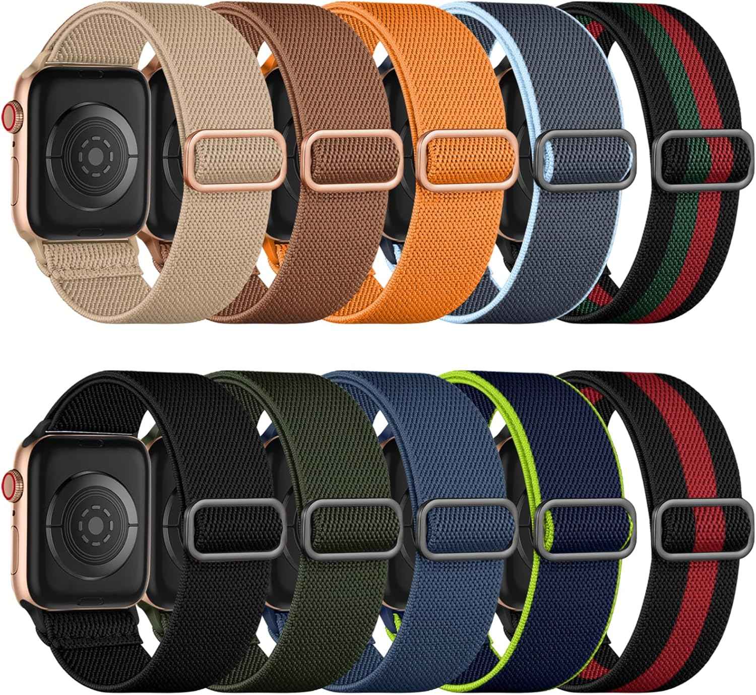 Maledan 10 Pack Stretchy Solo Loop Compatible with Apple Watch Band 40mm 38mm 41mm 42mm 44mm 45mm 46mm 49mm Women Men,Soft Nylon Elastic Braided Strap for iWatch Series 11 10 9 8 7 6 5 4 3 2 1 SE Ultra