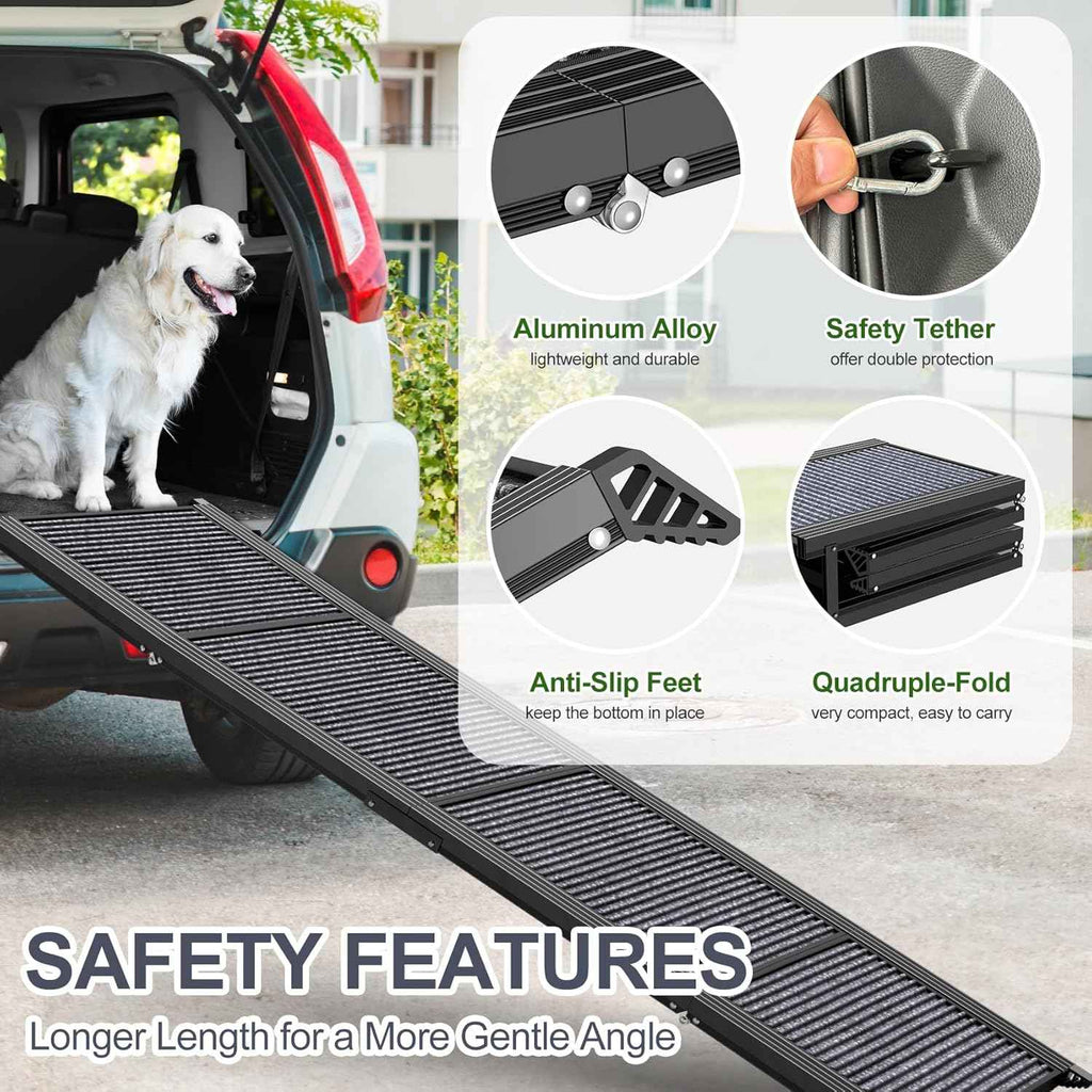 Dog Ramp for Large Dogs, 63" Long & 17" Wide, Non-Slip Rug, Portable, Folding, 250LBS Capacity