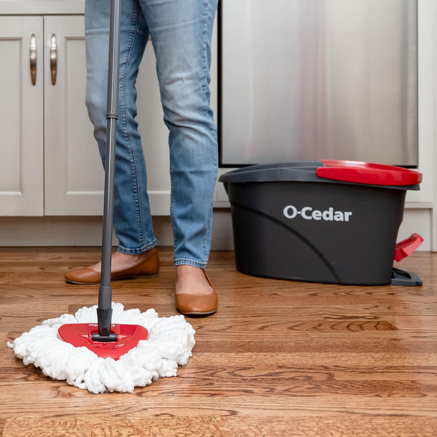 O-Cedar EasyWring Microfiber Spin Mop, Bucket Floor Cleaning System, Red, Gray, Standard - ShopUS