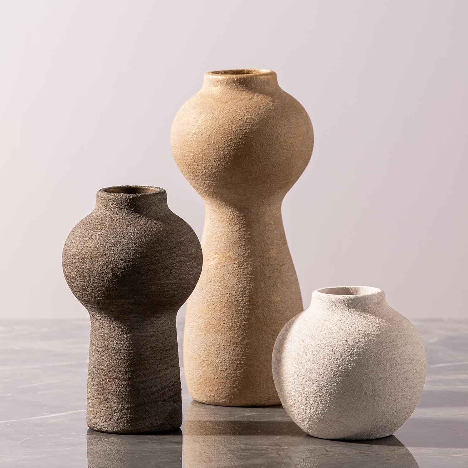 Ceramic Vase Home Table Decor - White Flower Vase Set of 3 Living Room Kitchen Decorations Farmhouse Modern Rustic Vases Decorative Centerpiece for Shelf Bedroom Office Bathroom Dining Coffee Desk